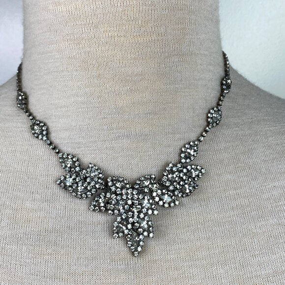 Vintage 40s Prong Set Rhinestone Demi Parure 3 Pc Necklace & Brooch Set - Picture 2 of 14